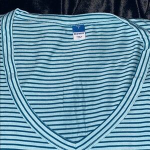 Old Navy Teal Striped V-Neck Shirt